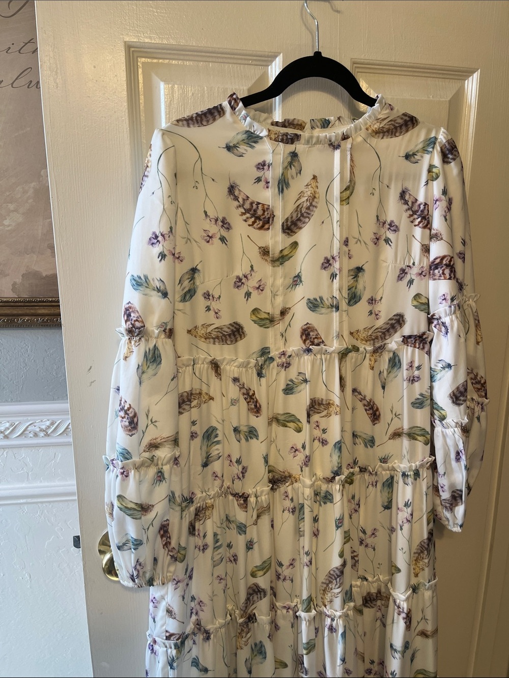 Dainty Jewells- Ivory Feather Print Tiered Maxi Dress